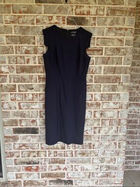 J. Crew Tollegno 1900 Navy Italian Stretch Wool Sleeveless Midi Sheath Dress